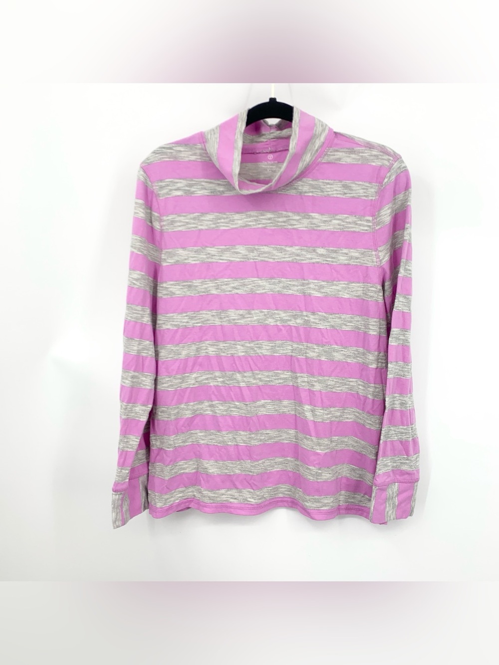 T By Talbots Women Size XL Shirt Gray Purple Striped Cotton Mock Neck Top Tee